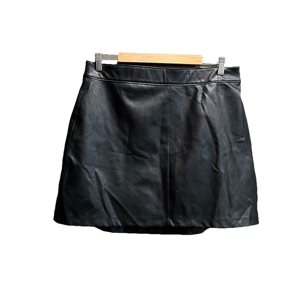 Spanx Black Faux Leather Pull On A-line Women's Shapewear Skirt Skort Size XL